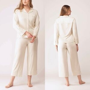 NEIWAI Set Classic Cozy Button-Up Pajama Top and Bottom In Eggshell Size S/L